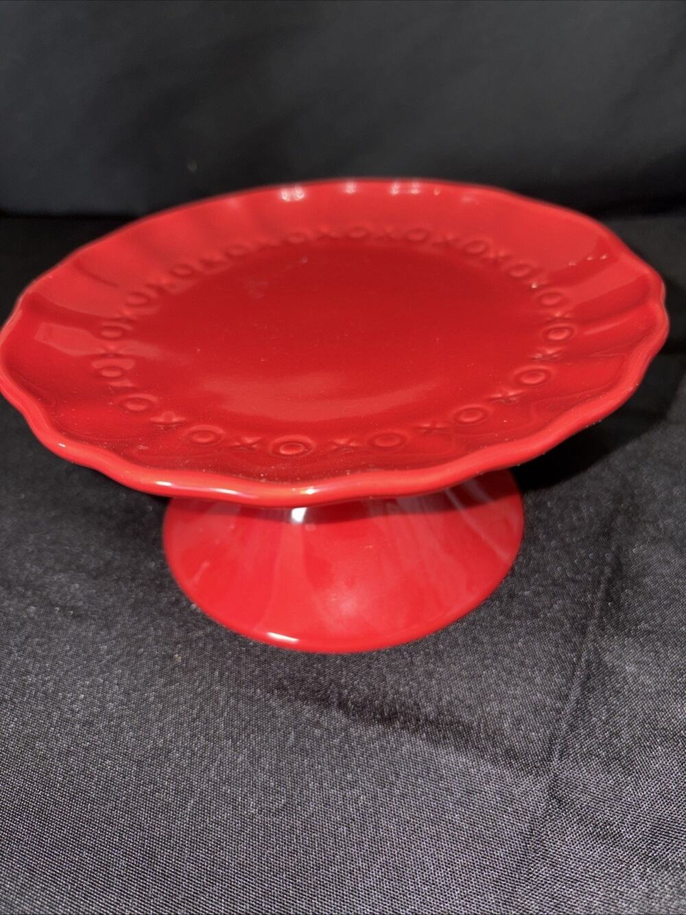 Pottery Barn Red XOXO Pedestal Cupcake Stand Embossed